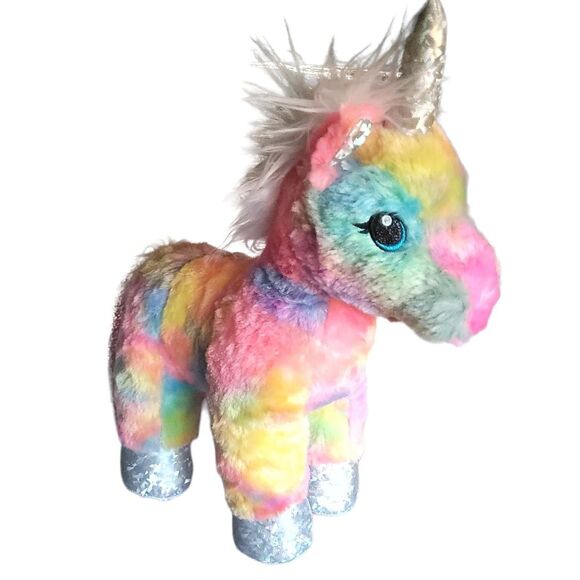 Build a Bear Workshop Rainbow Unicorn Plush 12" long-Tie-Dye BAB - Picture 1 of 11
